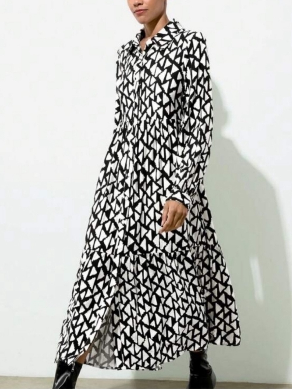Rachel zoe Black & White Geometric Print Button-Front Midi Dress - Medium